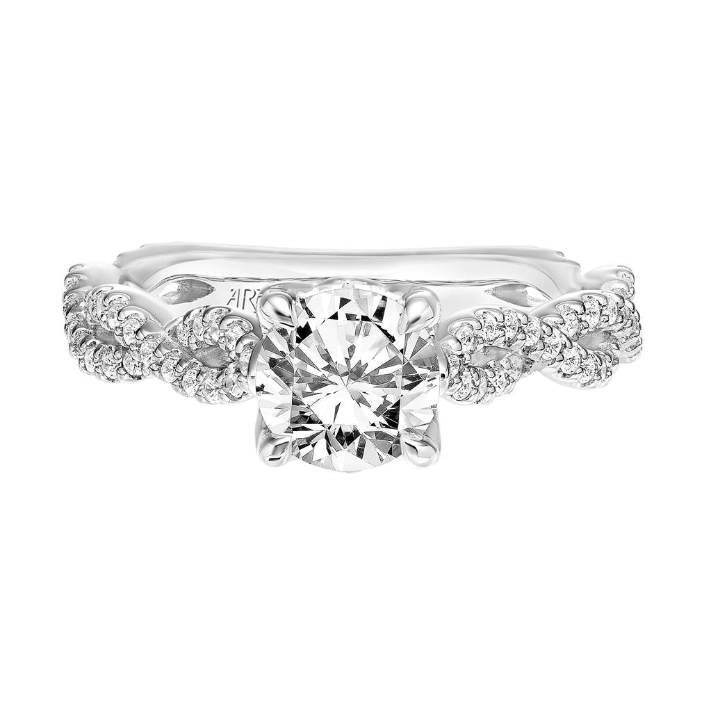 Front View of Contemporary Floral Twist Engagement Ring 31-V841-E