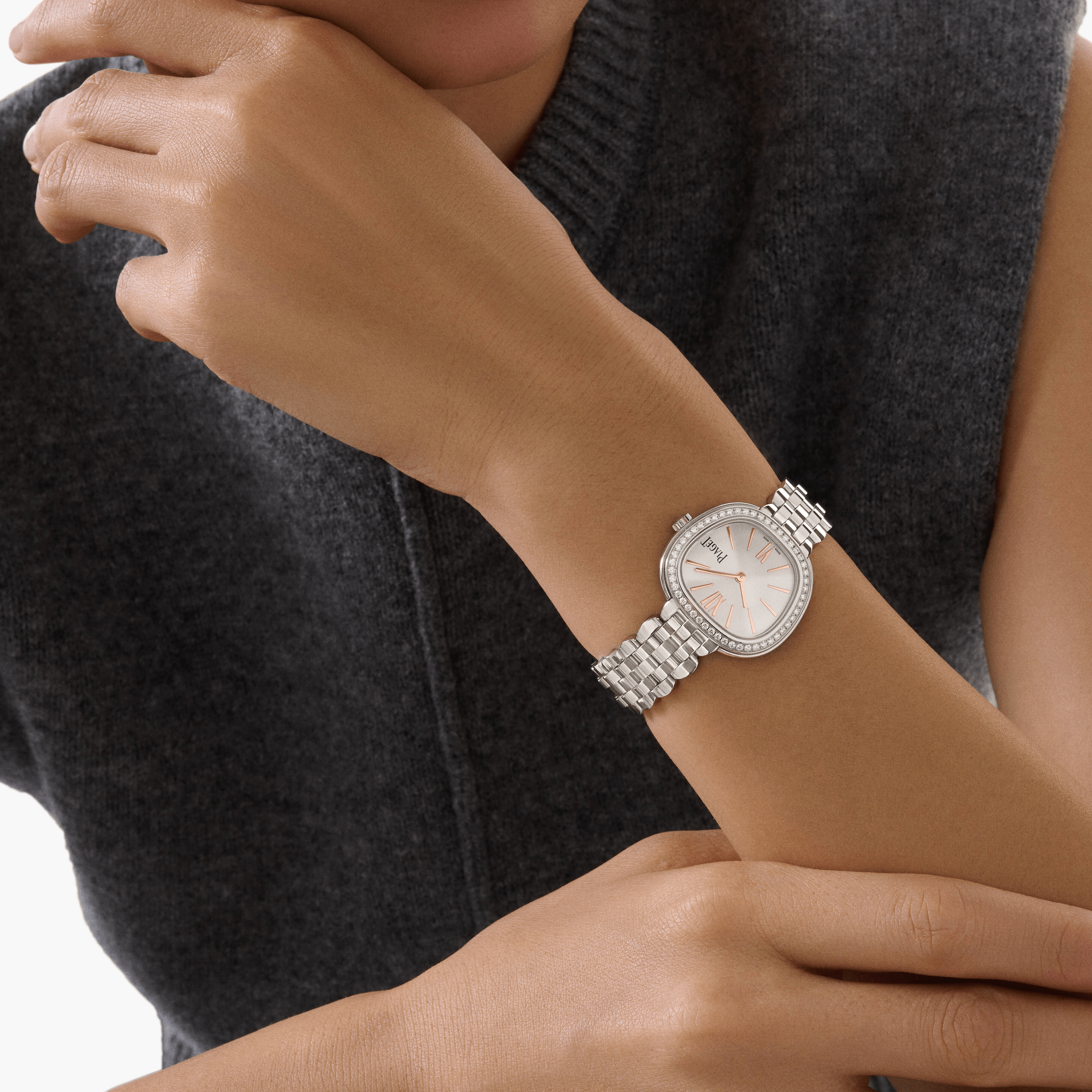 Wrist Shot of Piaget G0A50300 Sixtie Steel with Diamond 29mm Quartz Watch