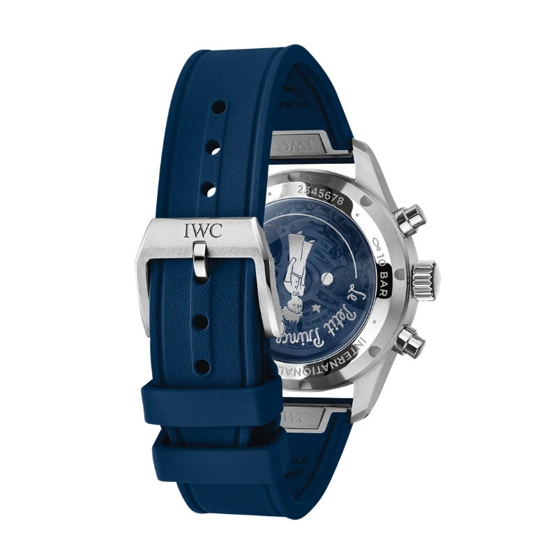 Back View Of Pilot's Chronograph 41 Le Petit Prince Watch With Rubber Straps.