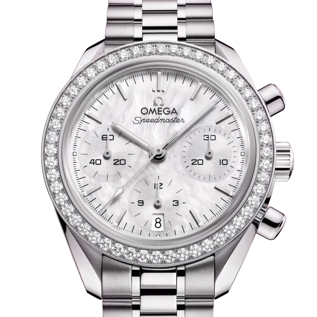 Front close view of Omega Speedmaster 38mm 32415385005001