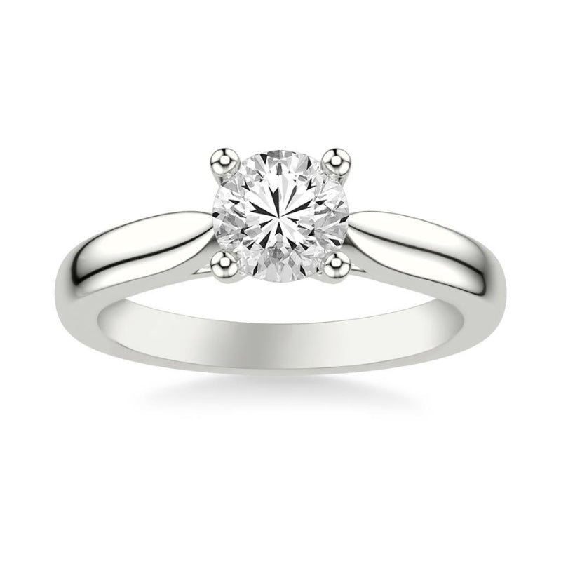 Front View Of Round Classic Solitaire Engagement Ring with Trellis Setting.