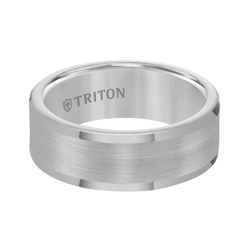 Front View of Roll Edge Satin Finish Flat Center Wedding Band.