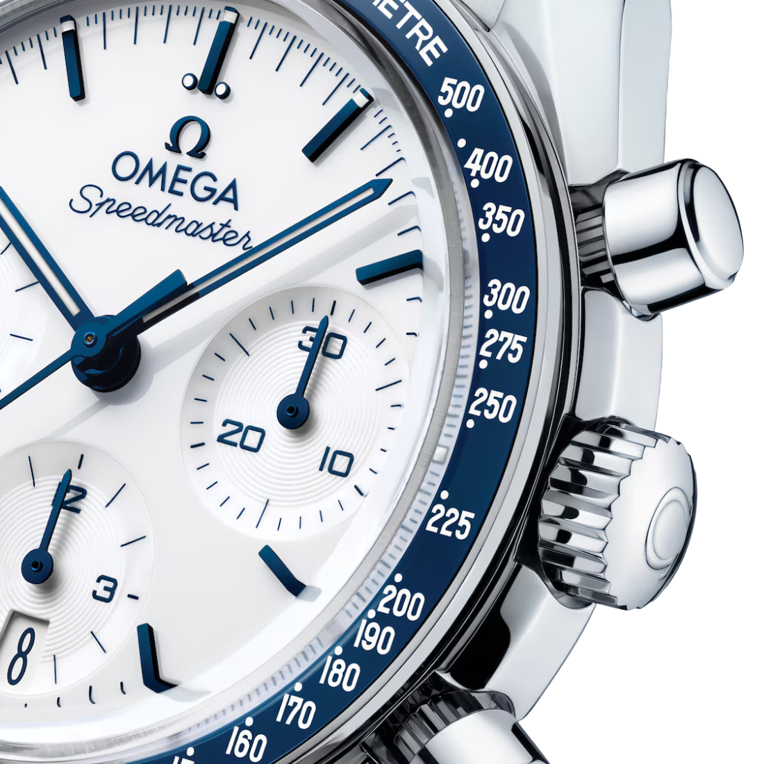 Side close view of Omega Speedmaster 38mm 32430385004001