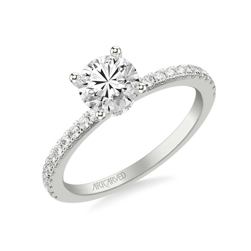 Tilted View Of Classic Engagement Ring .
