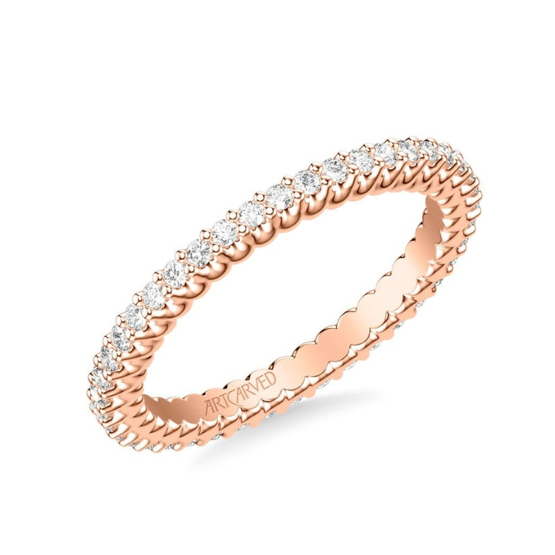 Tilted View Of Contemporary Eternity Diamond Anniversary Band.