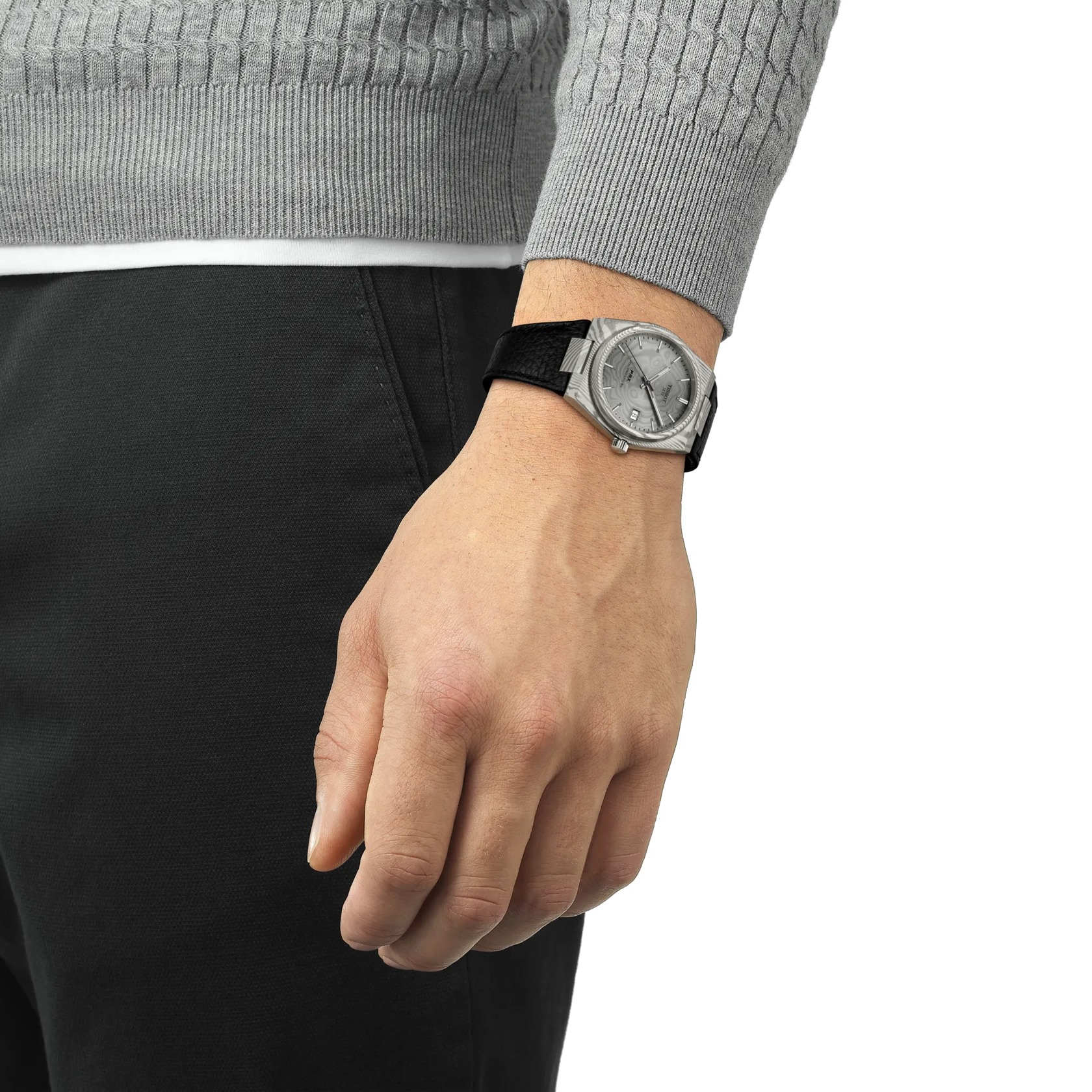 Tissot PRX Damascus Steel 38mm wrist shot lifestyle