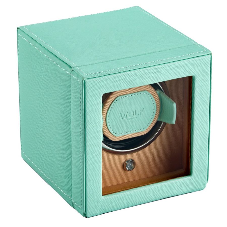 Side View Of Wolf 1834 Cub Single Watch Winder with Cover.