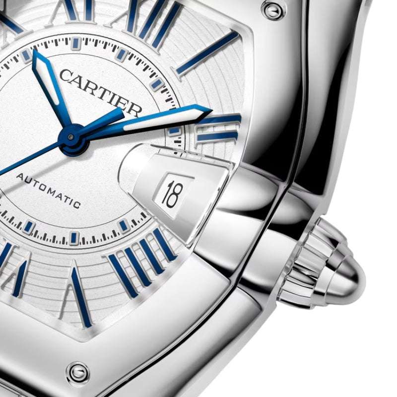 Dial View Of Cartier Roadster Steel Watch.
