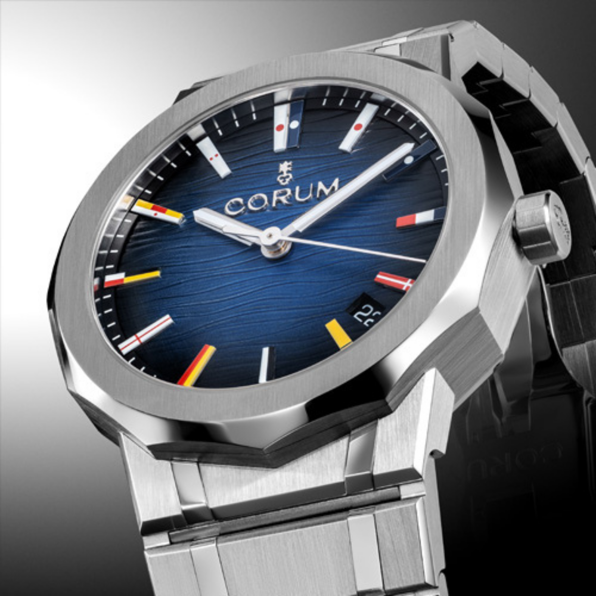 Front Dial View of Corum Admiral 39mm Automatic Blue Waves A39.231.AB0.0G