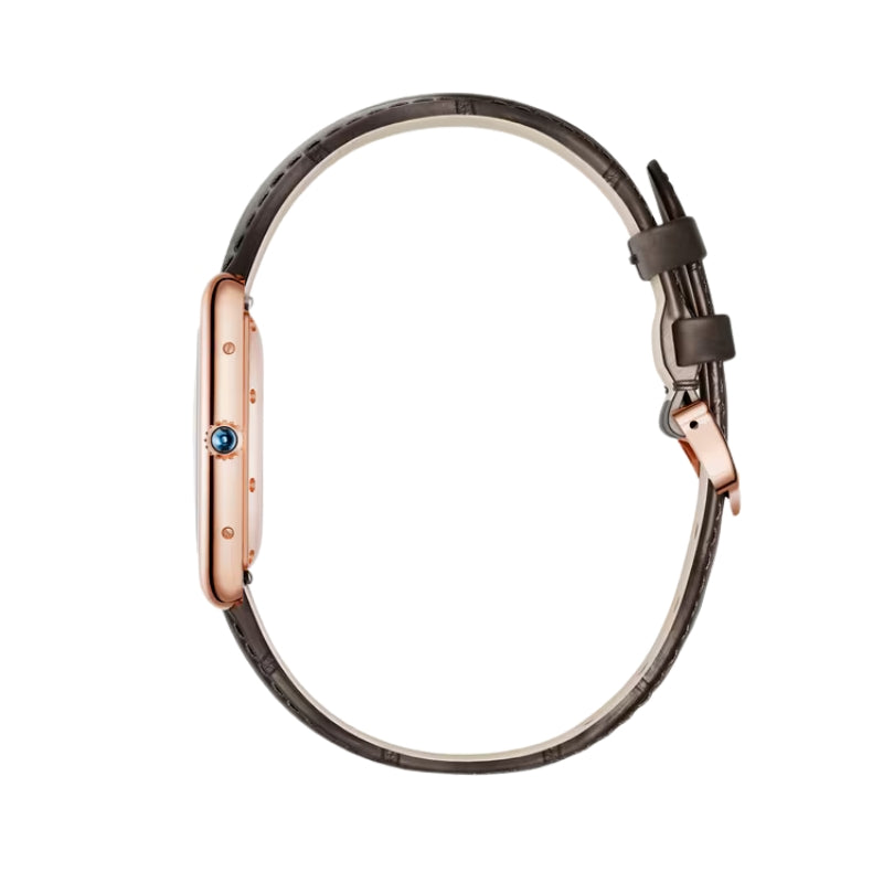 Side view profile of Cartier watch with strap.