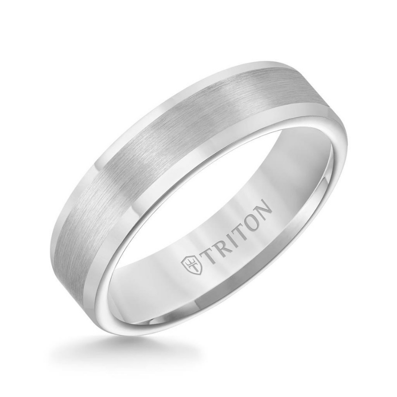 Tilted View Of Roll Edge Satin Finish Classic Wedding Band.