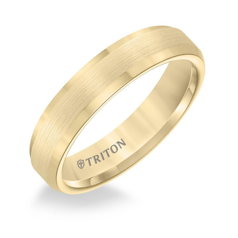 Tilted View Of Bevel Edge Bright Finish Classic Wedding Band.