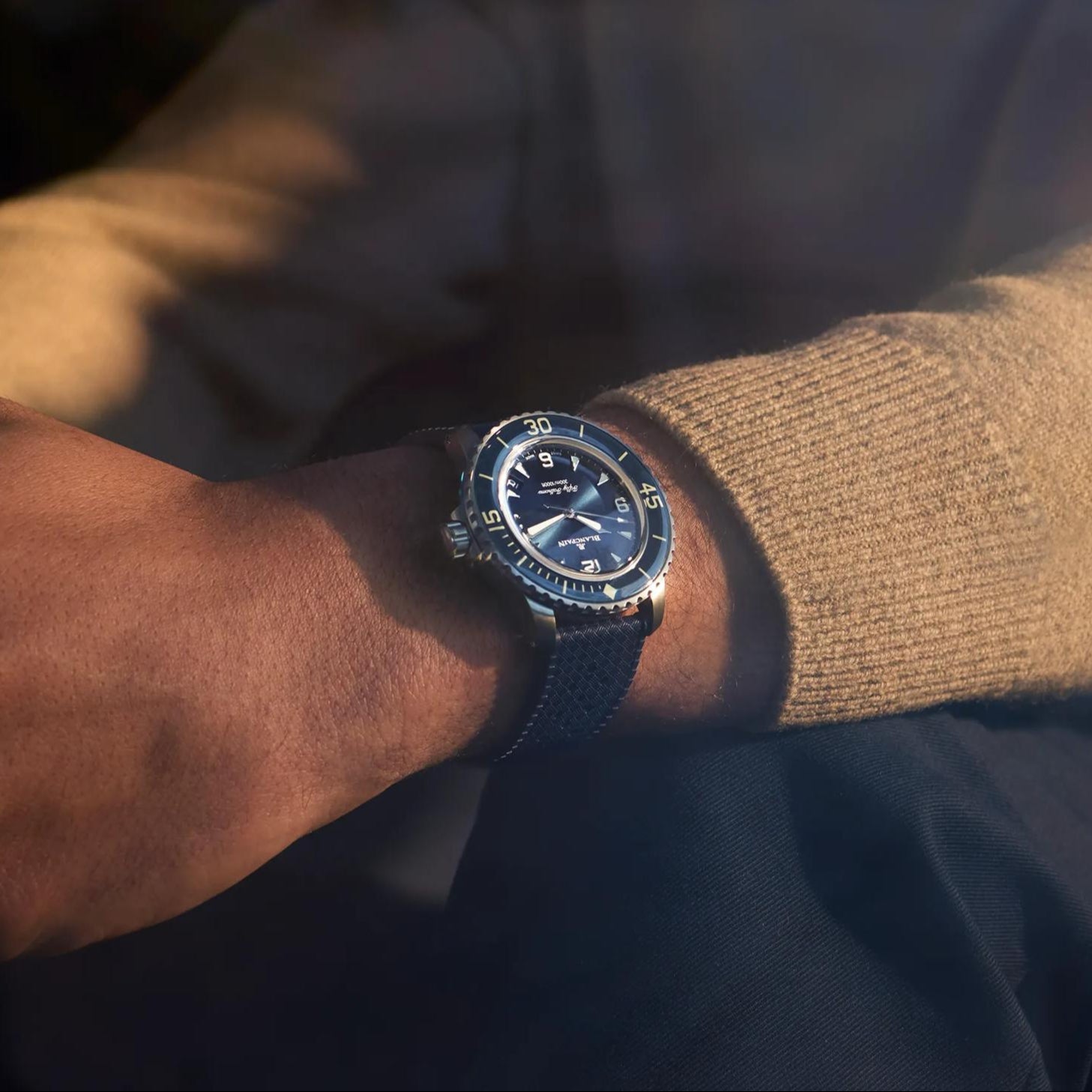 Blancpain Fifty Fathoms Automatique Titanium 42mm Blue Dial lifestyle shot