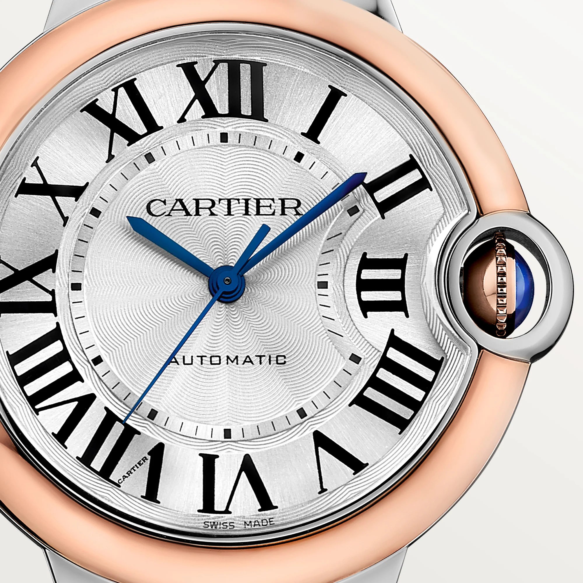 Dial close-up view of Cartier Ballon Bleu de Cartier watch W2BB0033