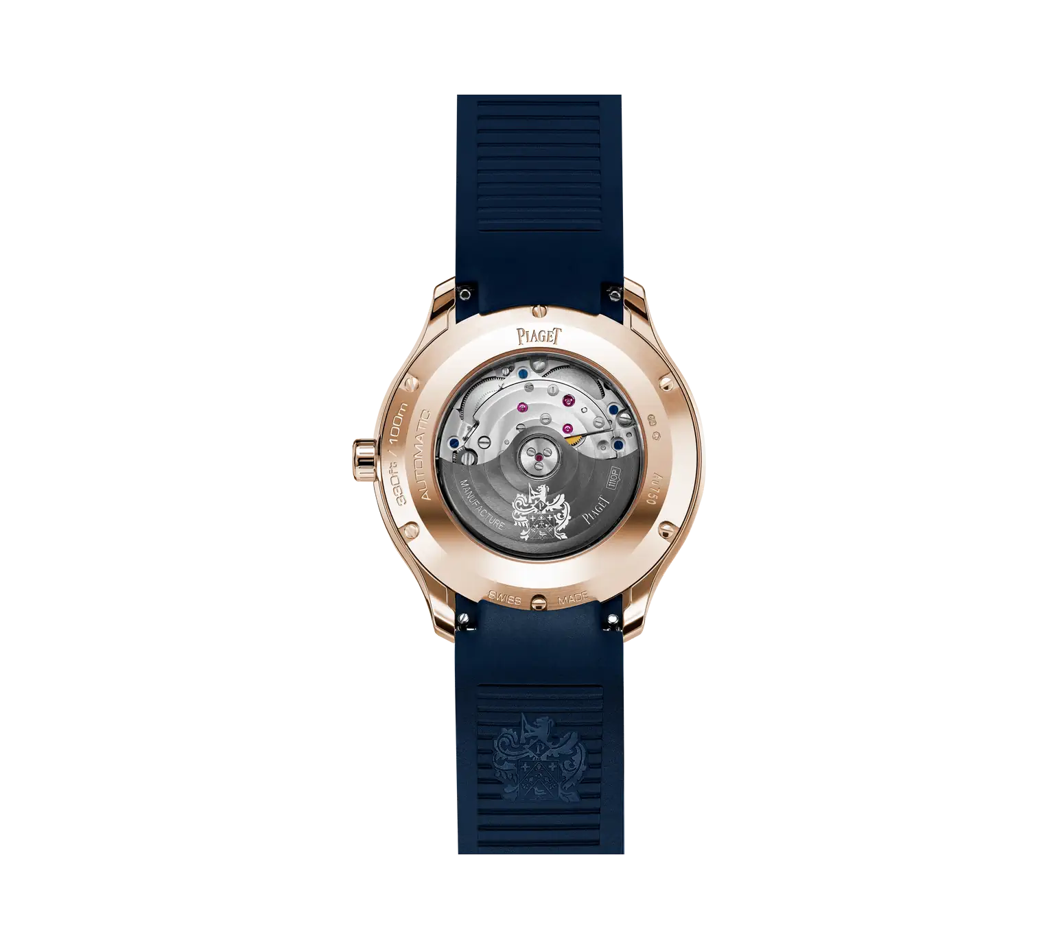 Back View Of Piaget Polo Signature Date Watch With Diamond Bezels.