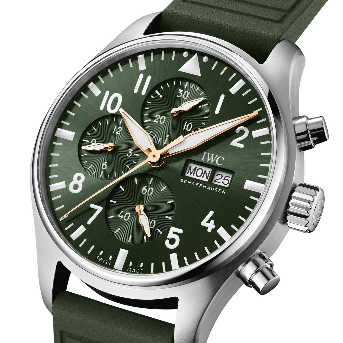 Rubber Strap view of IWC Pilot's Watch Chronograph Green 43 IW378008
