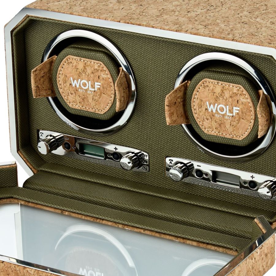 Close up view Wolf 1834 Cortica Double Watch Winder 668461