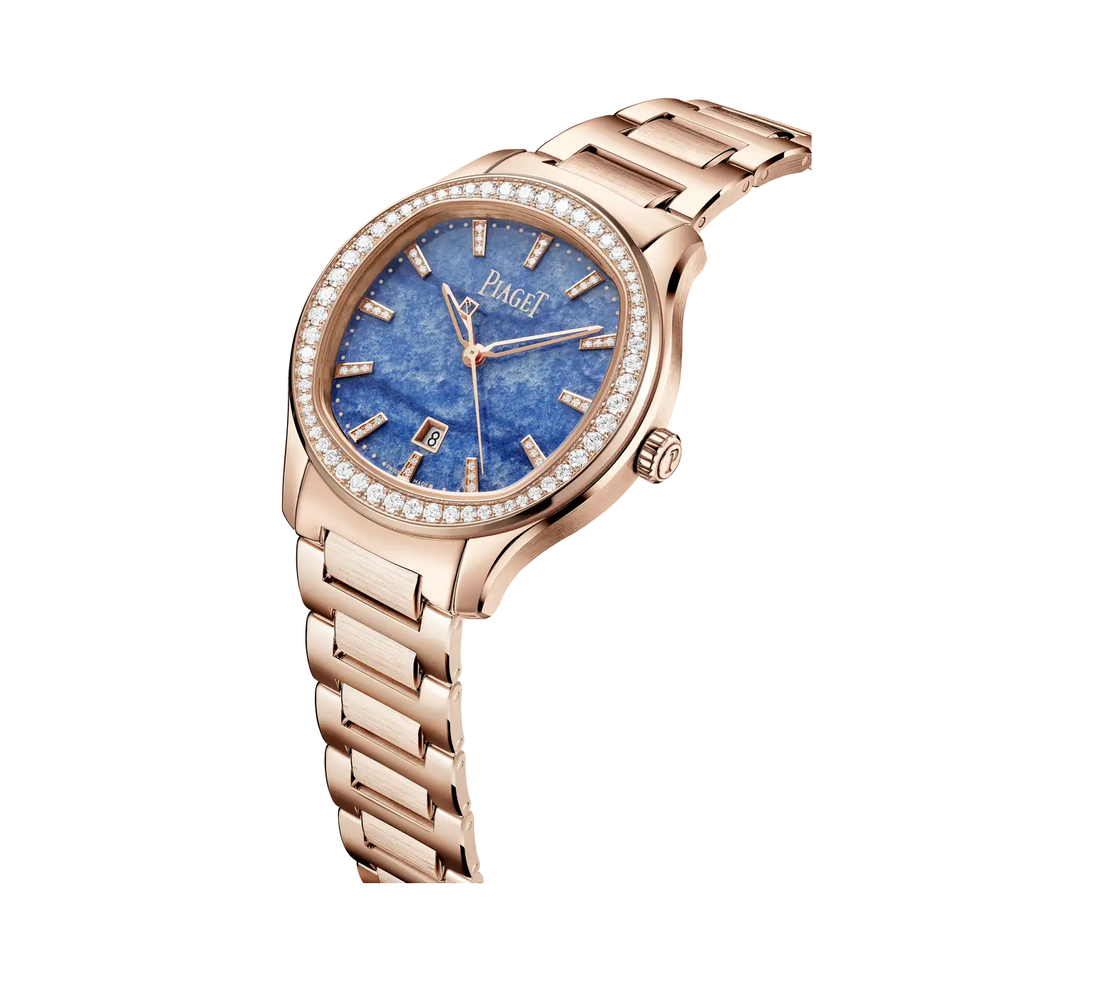 Size View Of Piaget Polo Date Watch Diamond Bezels.