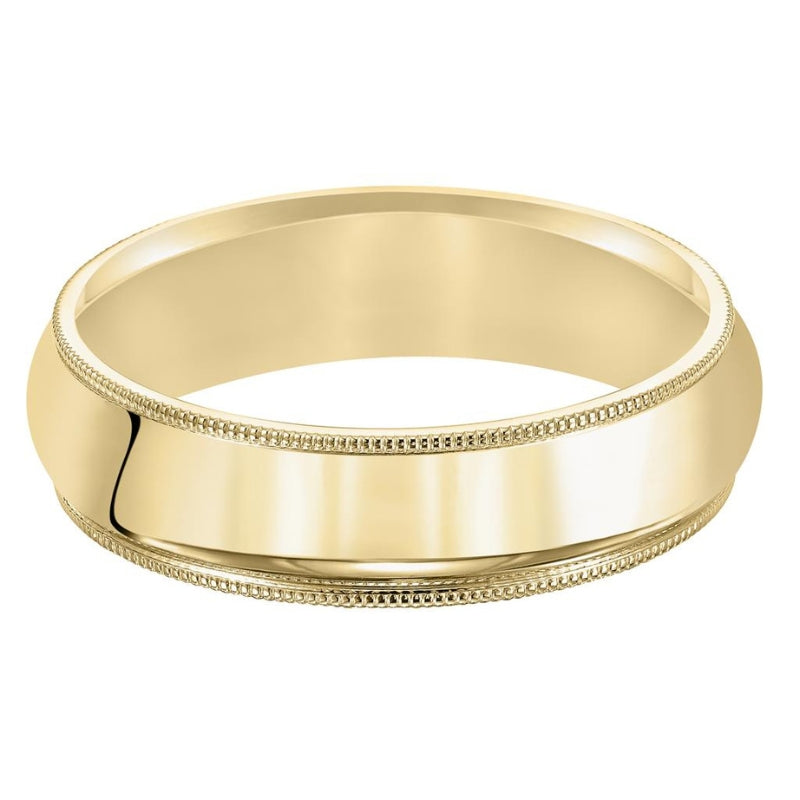 Gold Heavy Dome Milgrain Plain Wedding Band 3mm