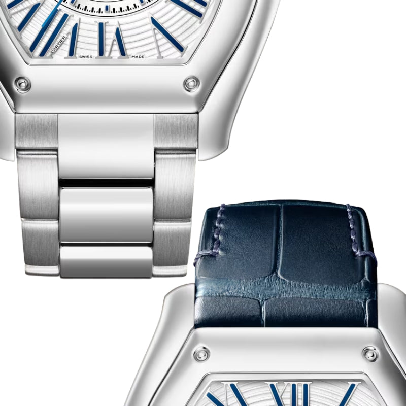 Two watch strap options including steel and rubber.