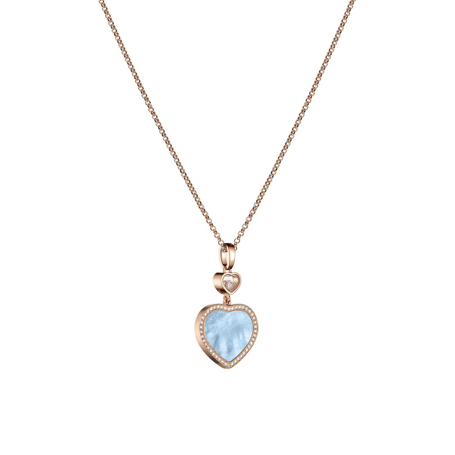 Happy Hearts Rose Gold Turquoise Mother of Pearl Diamond Pendant