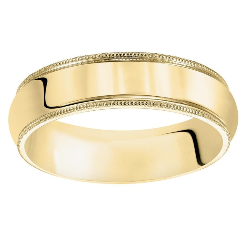 Gold Heavy Dome Milgrain Plain Wedding Band 3mm