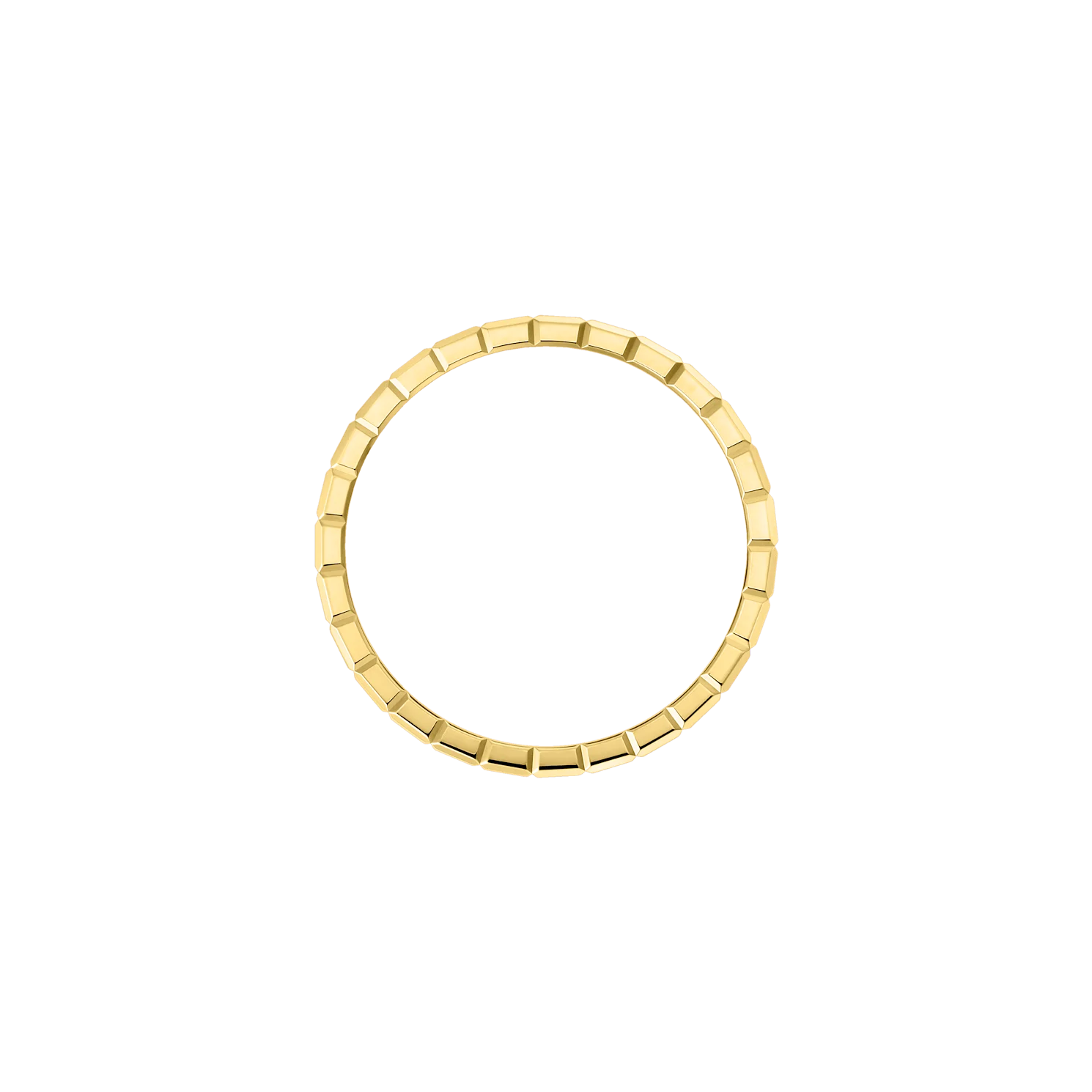 Overhead shot of a circular gold ring with a textured exterior.