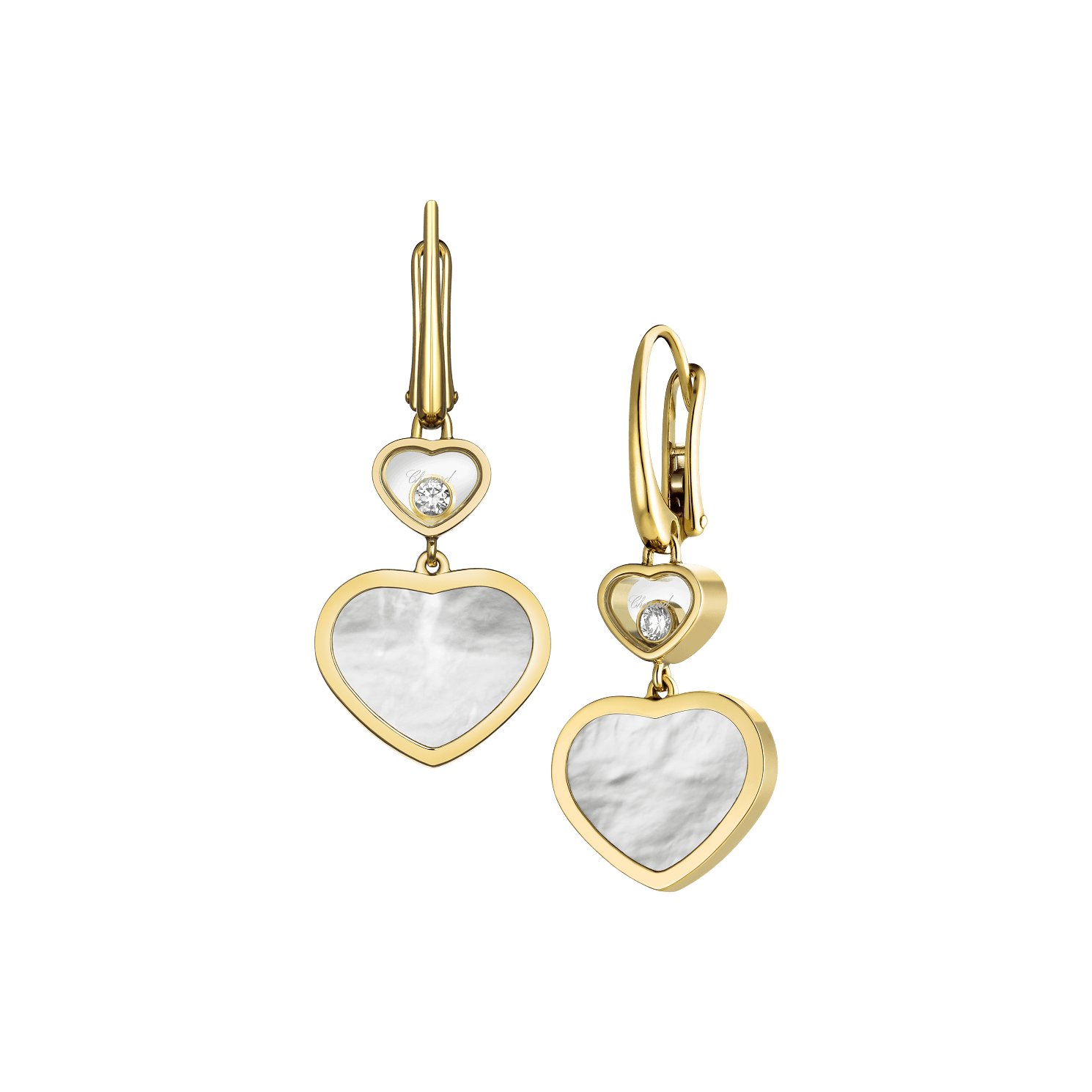 Happy Hearts Yellow Gold Mother of Pearl earrings