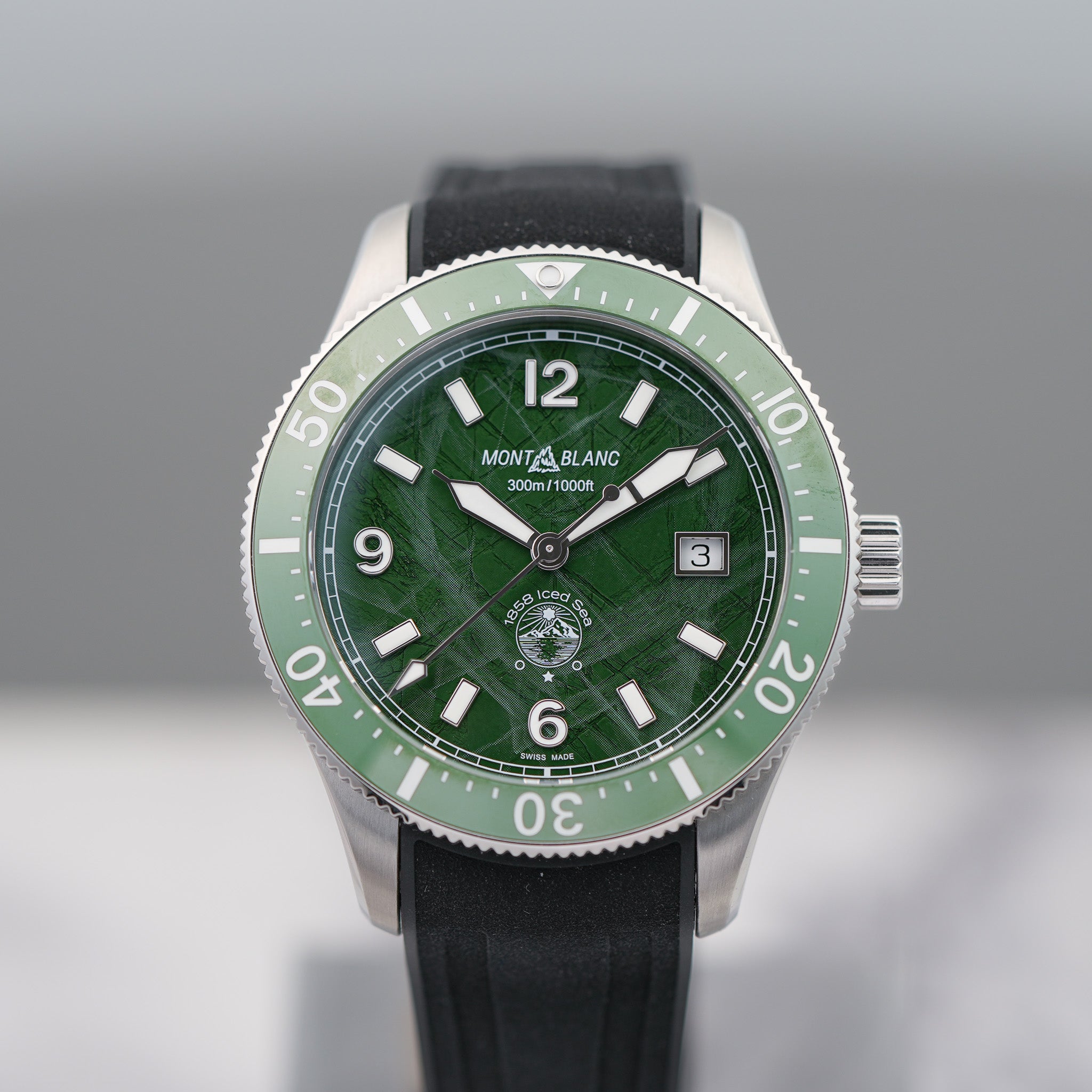 Montblanc 1858 Iced Sea Automatic Date Green on Rubber Watch dial