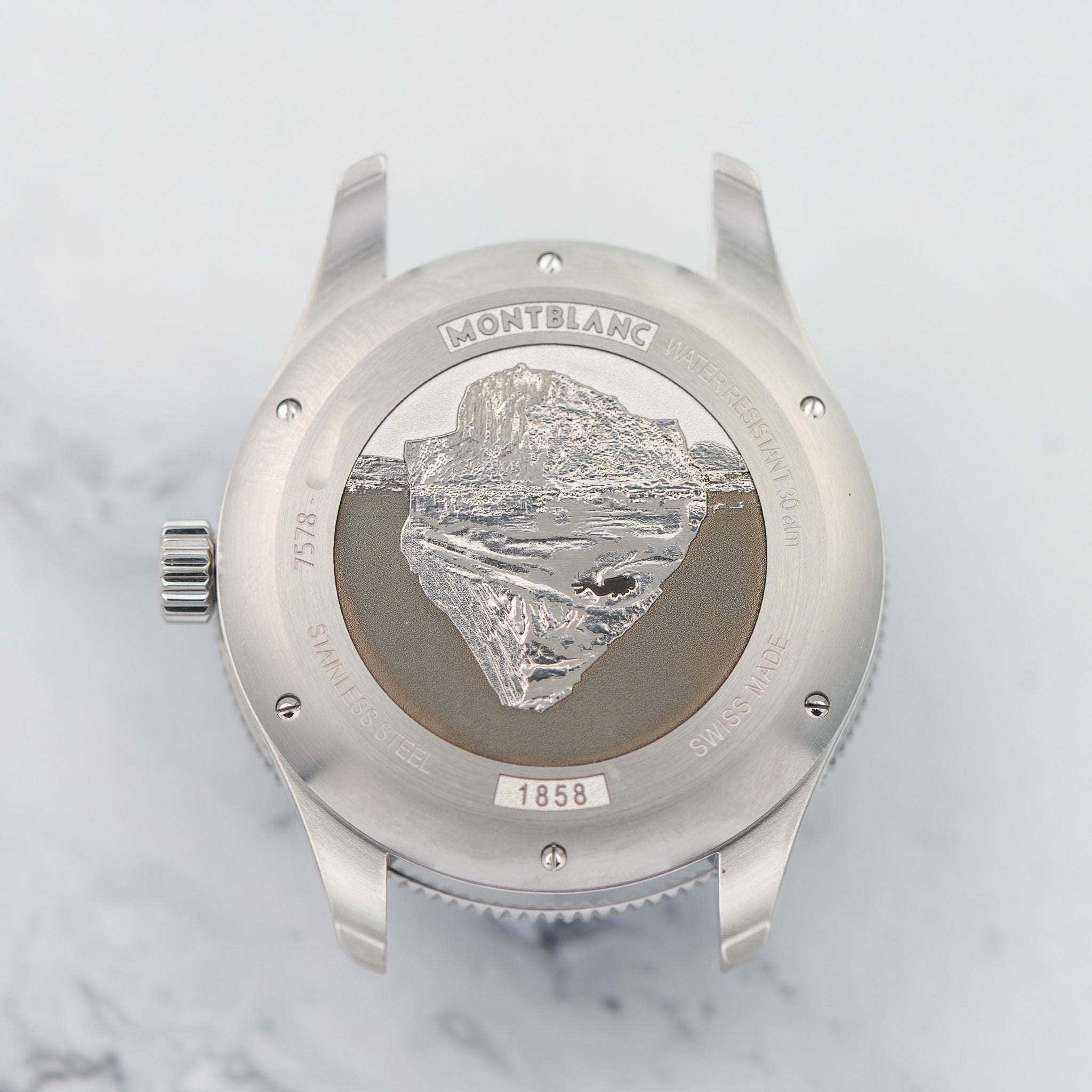 Montblanc 1858 Iced Sea Automatic Date Green on Rubber Watch caseback