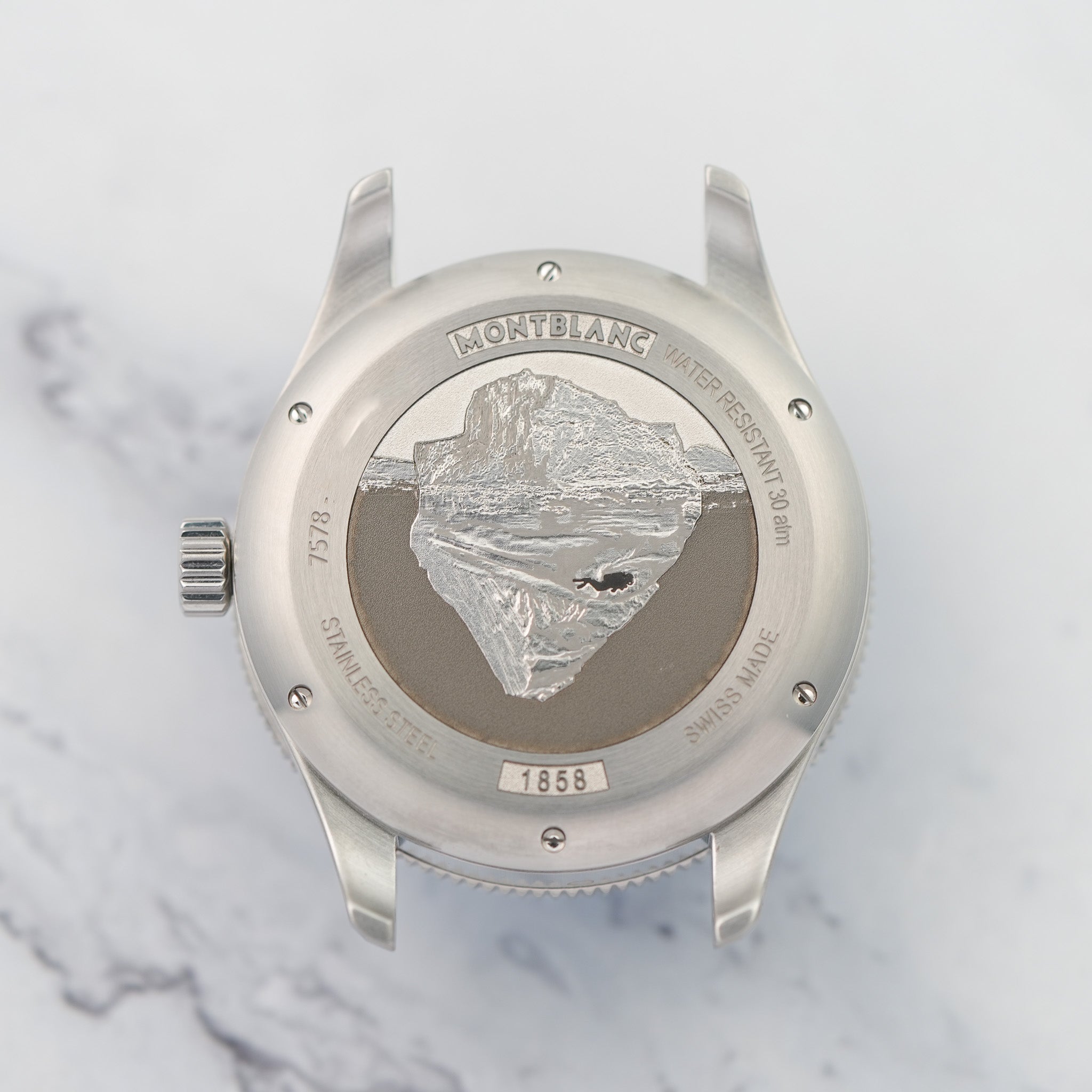 Montblanc 1858 Iced Sea Automatic Date Blue Watch caseback