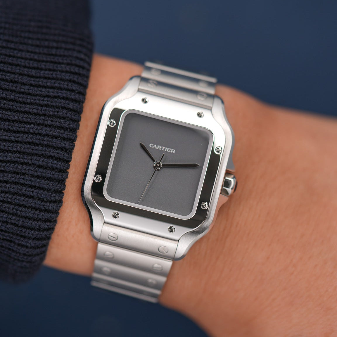 Cartier Santos Medium Ghost Grey Dial 2026 wrist shot