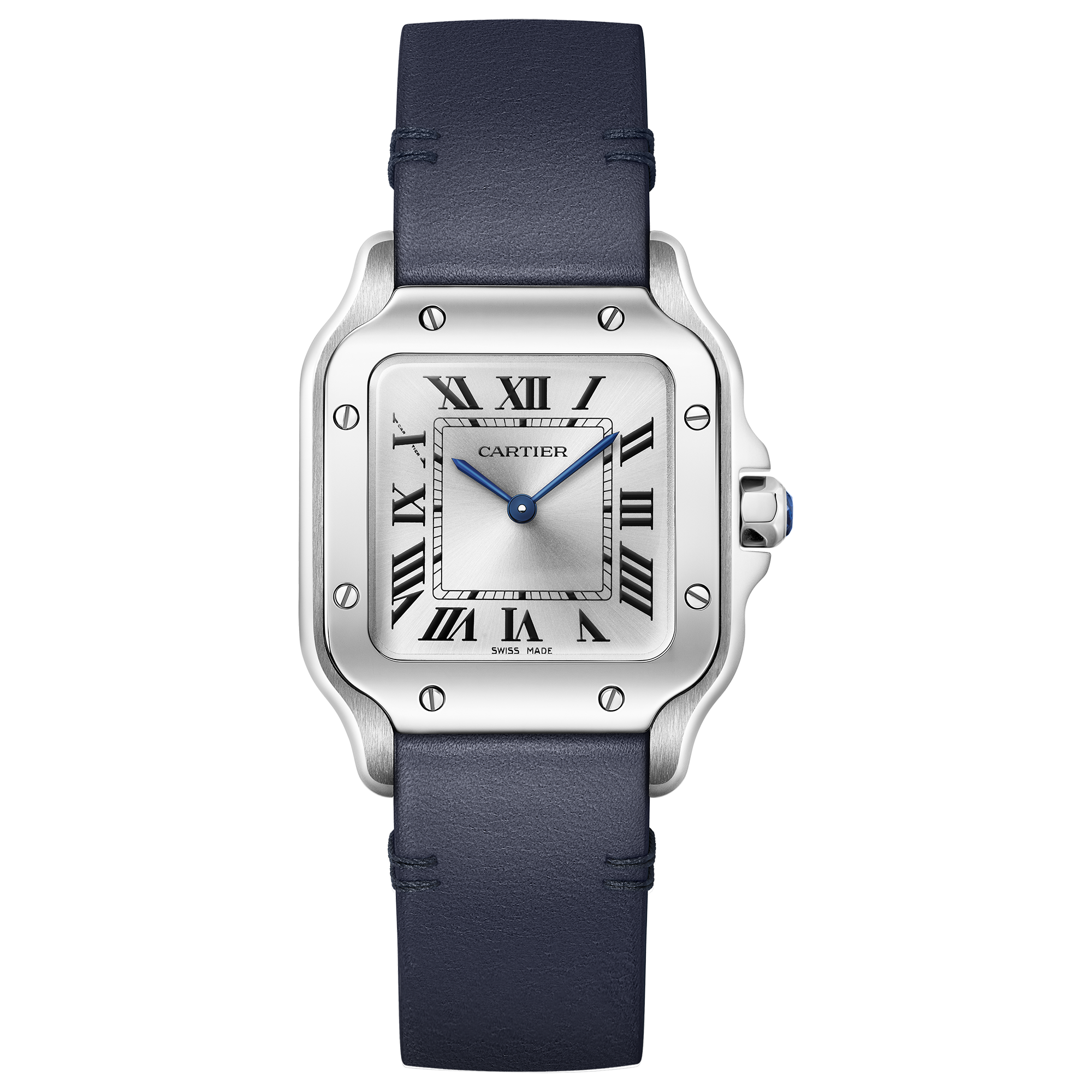 WSSA0082 Cartier Santos Small Model Stainless Steel Silver Dial Quartz Watch on Calfskin