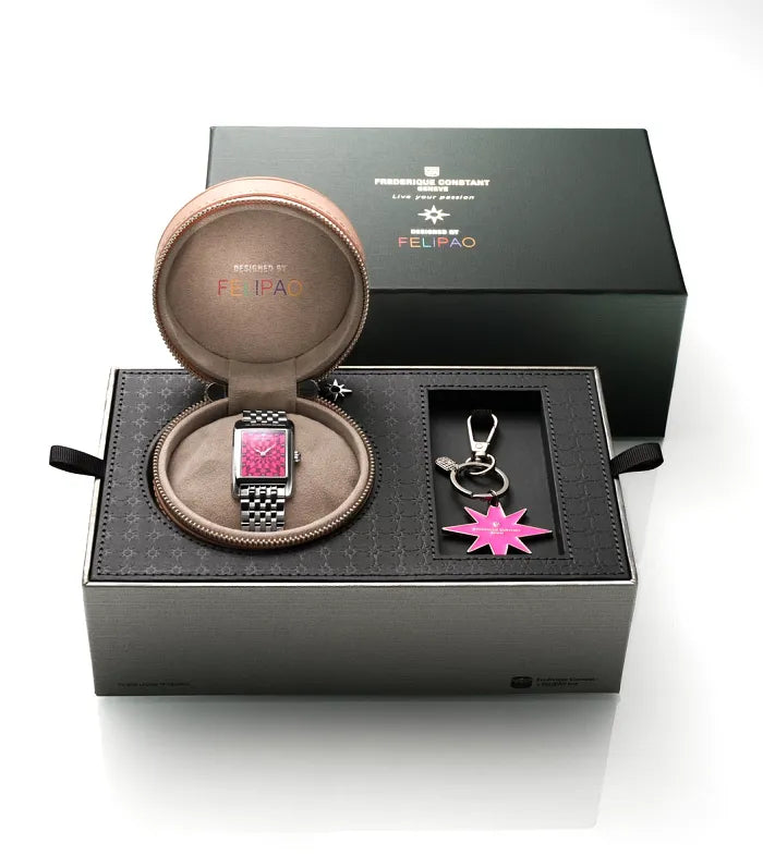 Frederique Constant Carree Ladies by Felipao Berry Pink 25mm FC200PI2C6B packaging/box shot