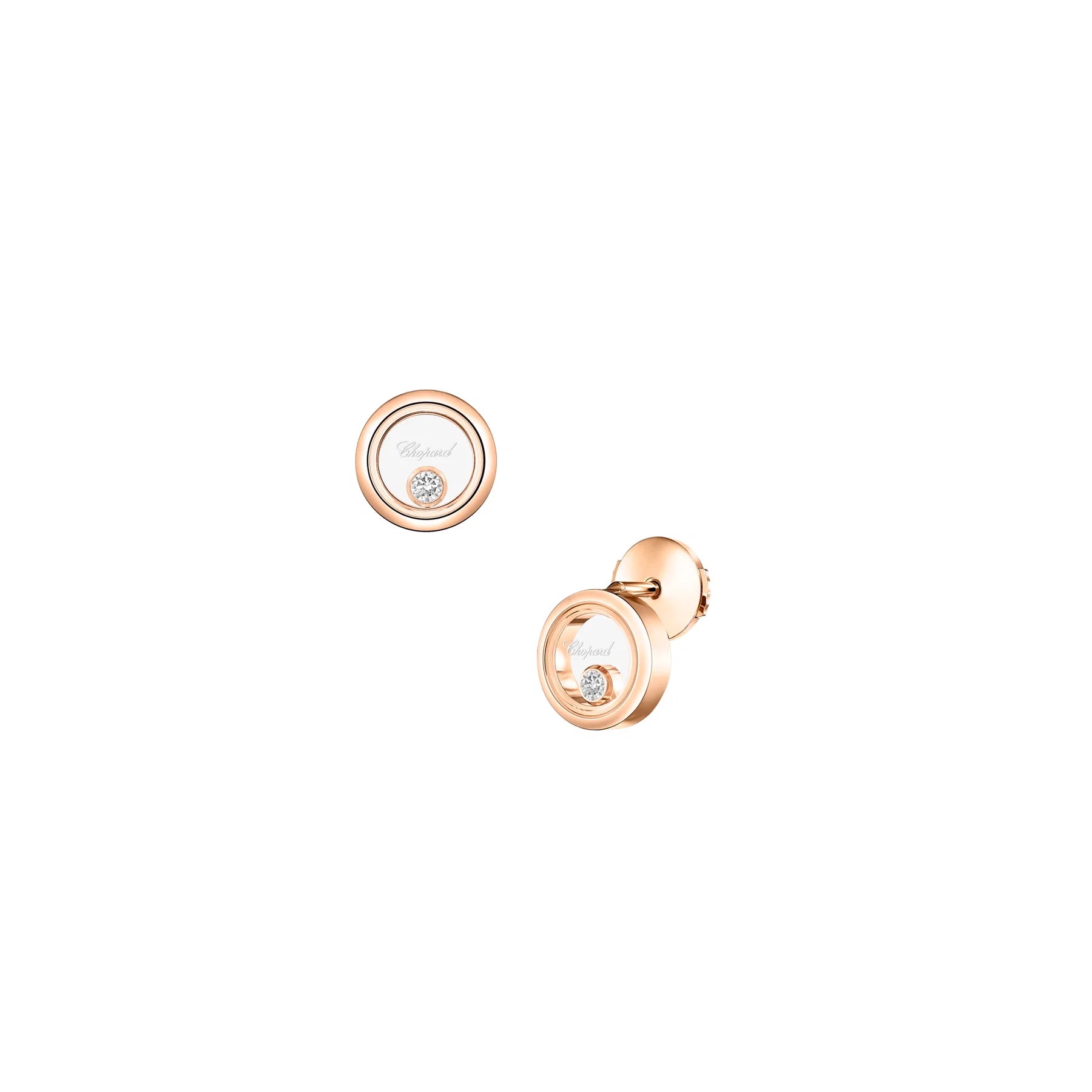 Back View of Chopard Happy Diamond Rose Gold Studs 83A191-5001