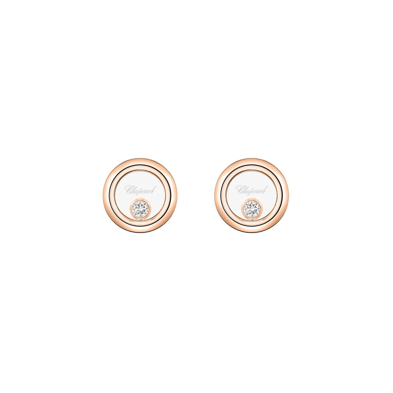 Front View of Chopard Happy Diamond Rose Gold Studs 83A191-5001