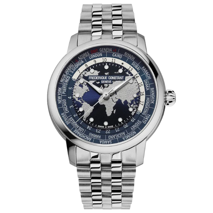 Frederique Constant Manufacture Classic Worldtimer Blue 40mm FC719NN3H6B front view