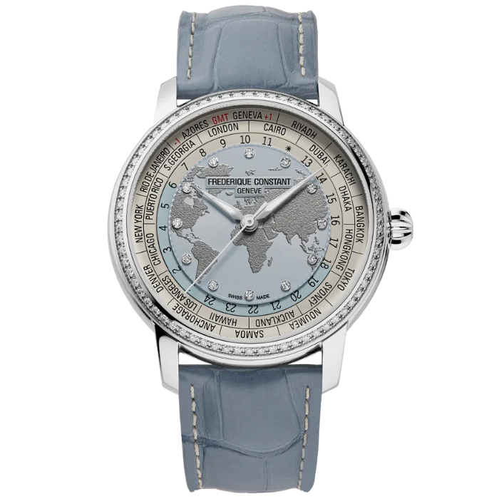 Frederique Constant Limited Edition Manufacture Classic Worldtimer Light Blue 40mm FC719LBWD3DH6 front view