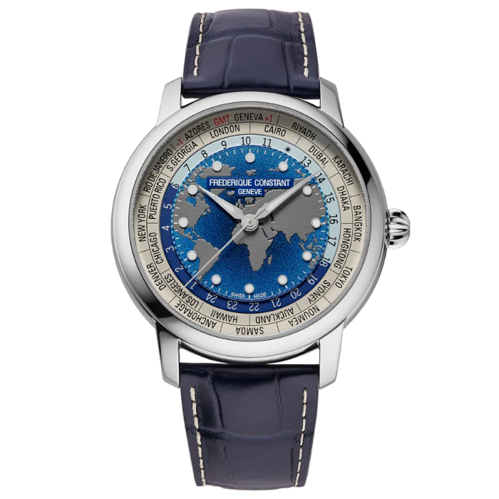 Frederique Constant Manufacture Classic Worldtimer Gradient Blue 40mm FC719BLW3H6 front view