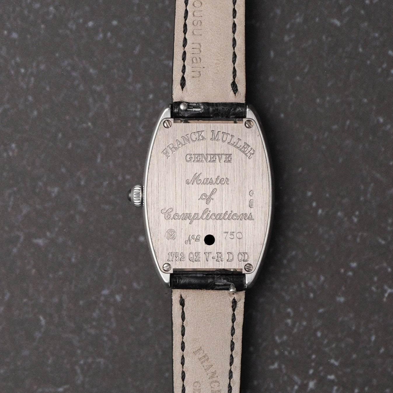 Franck Muller 1752QZV-RDCDWGW Cintree Curvex White Gold Quartz Diamond Watch caseback