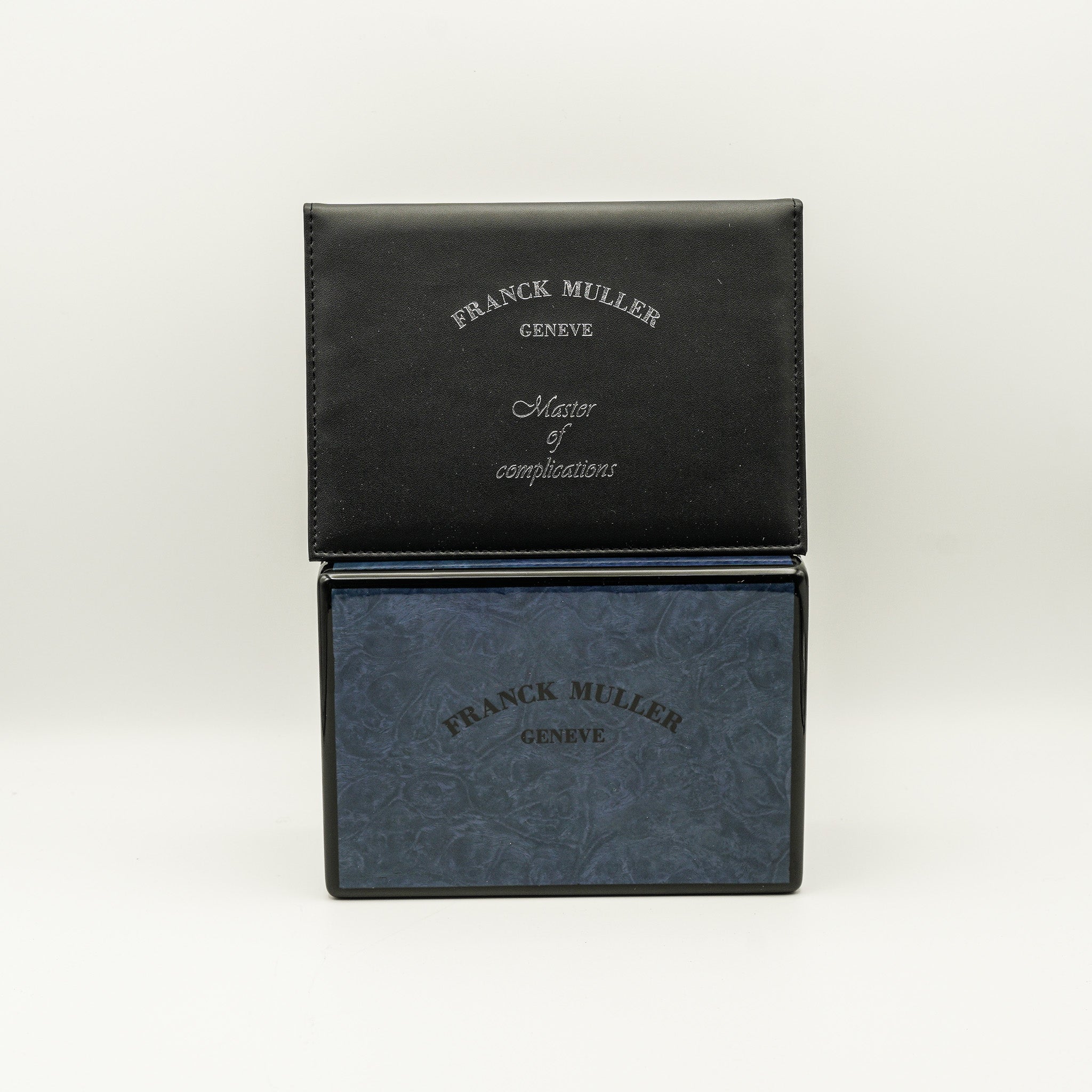 Franck Muller blue lacquered watch box and documents