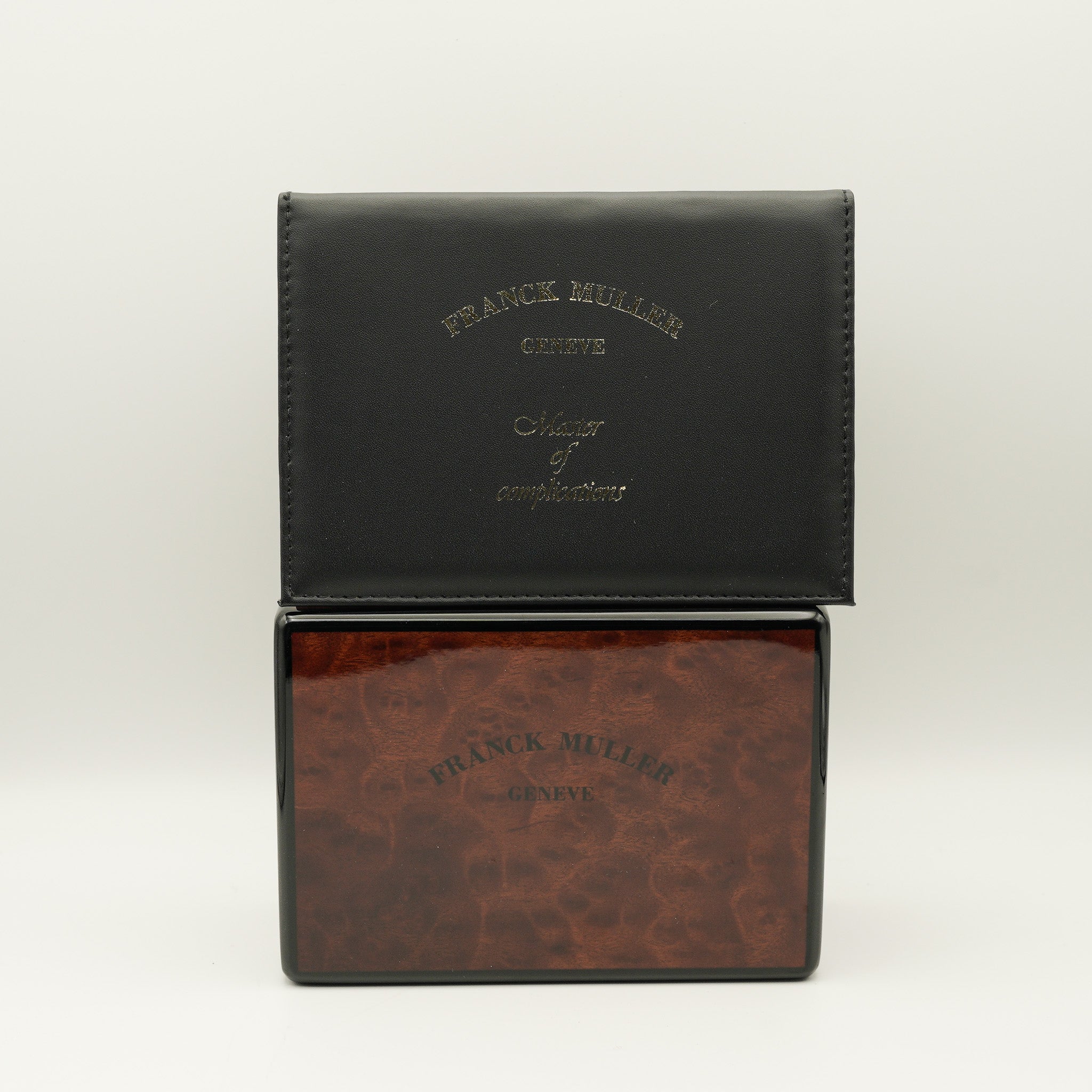 Franck Muller brown lacquered watch box and documents