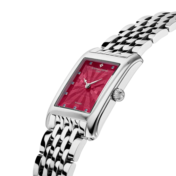 Frederique Constant Carree Ladies by Felipao Berry Pink 25mm FC200PI2C6B dial closeup side view