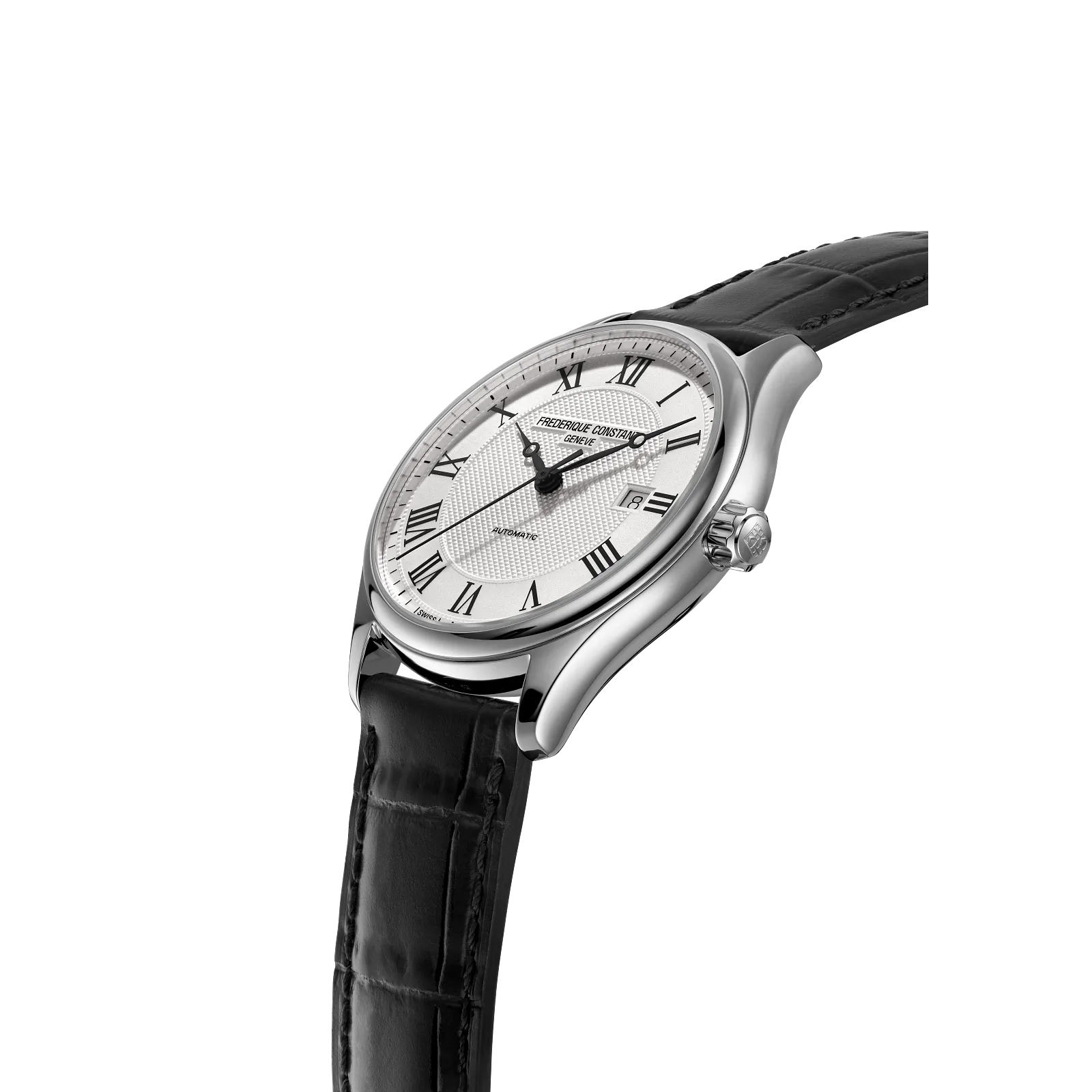 Angled view highlighting the slim polished case and crown.