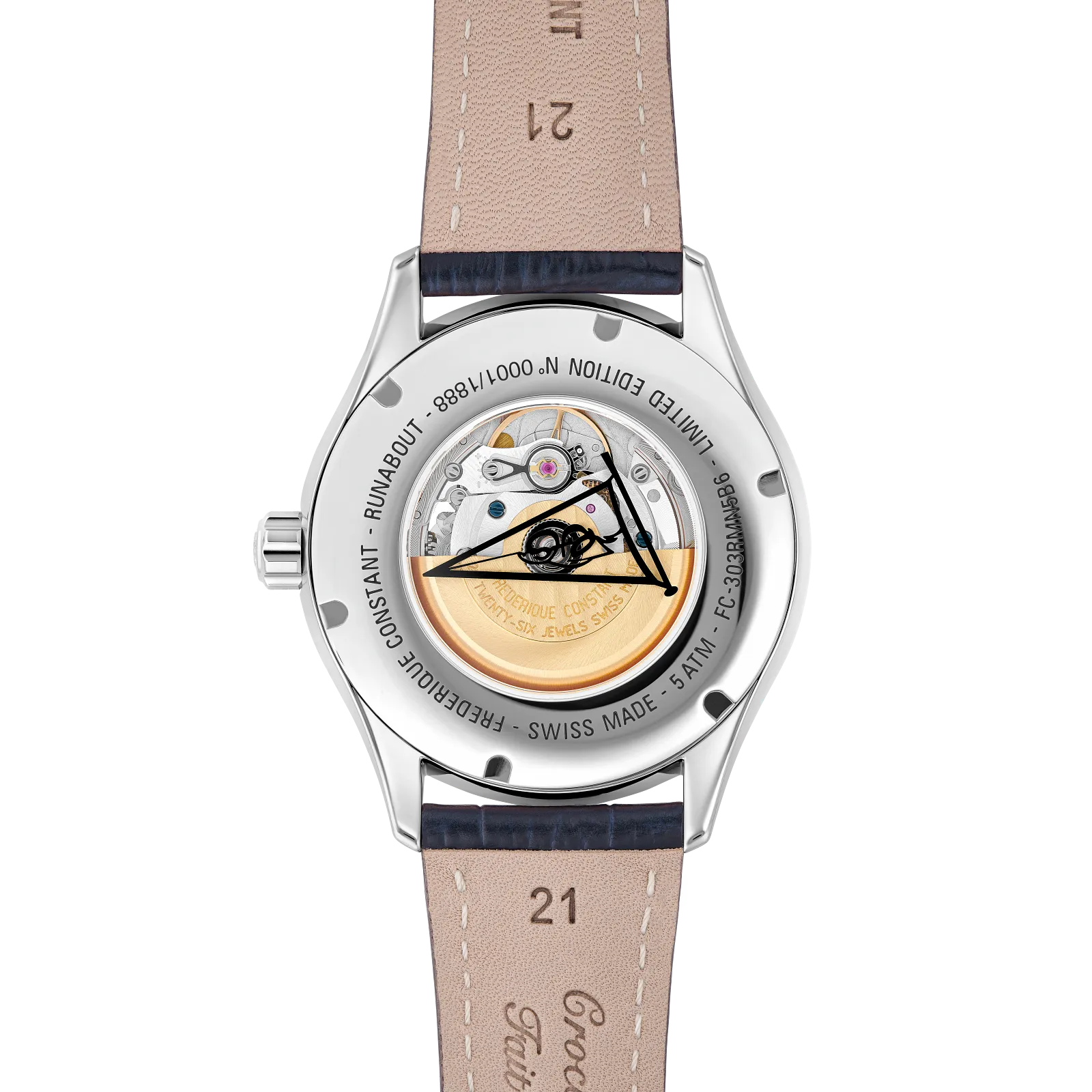 Exhibition case back revealing the automatic movement and gold-tone rotor.