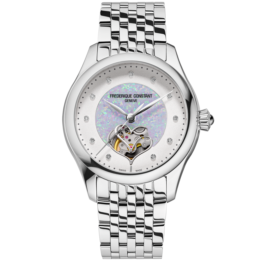 Frederique Constant Classics Ladies Double Heart Beat Light Blue Opal 36mm FC313OBD3B6B front view