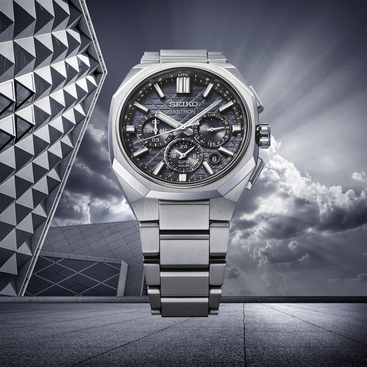 Seiko Astron GPS Solar Dual-Time Chronograph Black 43mm HAB002 product shot