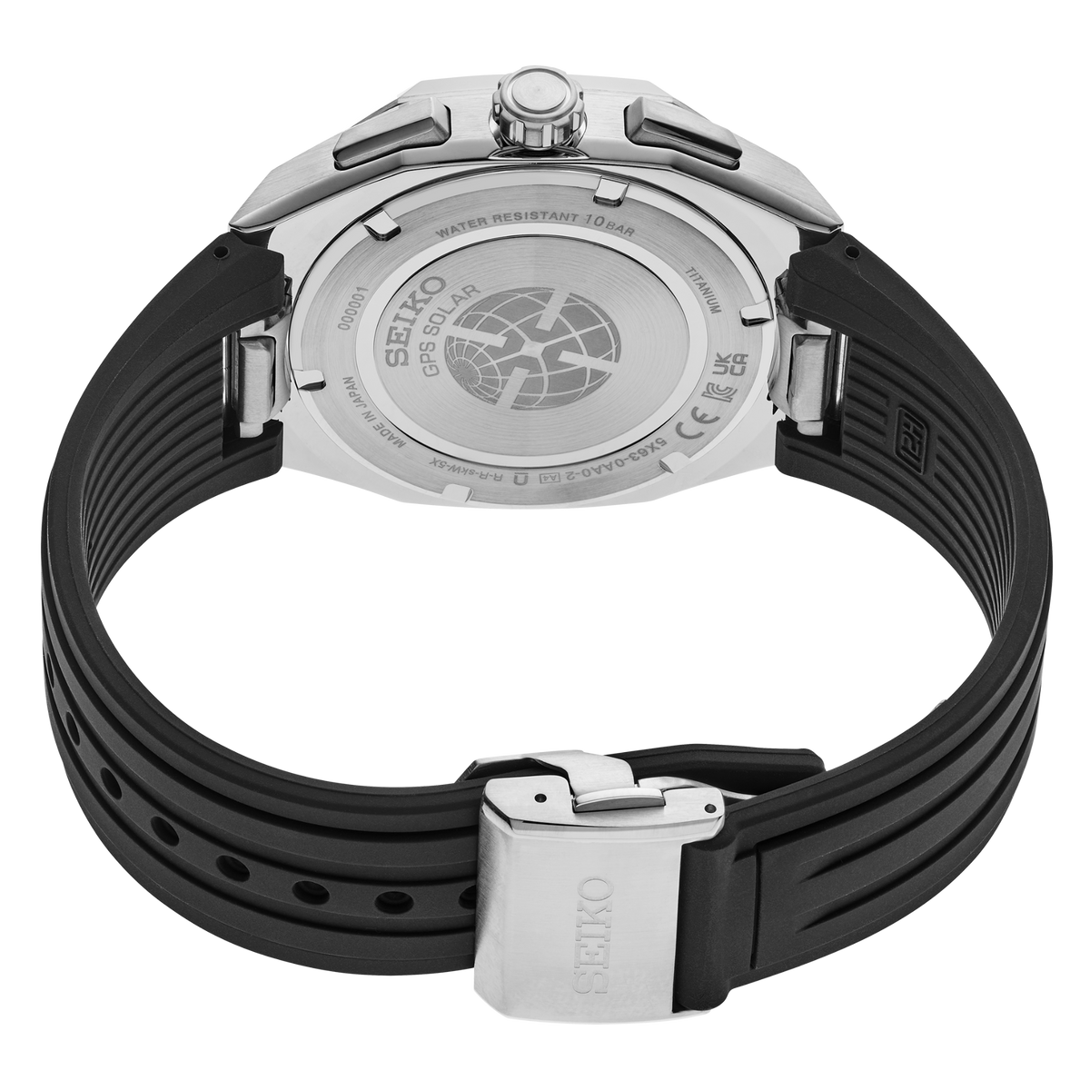Seiko Astron GPS Solar Dual-Time Chronograph Black and Gold 43mm HAB003 back side view