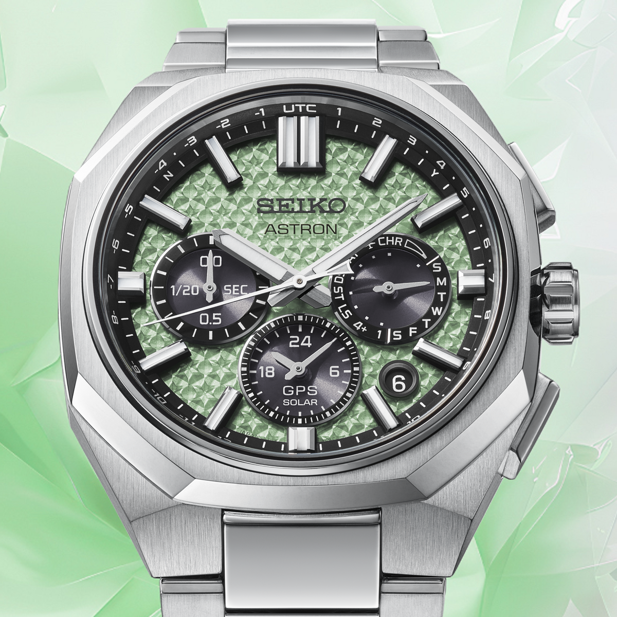 Seiko Astron GPS Solar Limited Edition Mint Green 43mm HAB005 Dial Closeup Product Shot