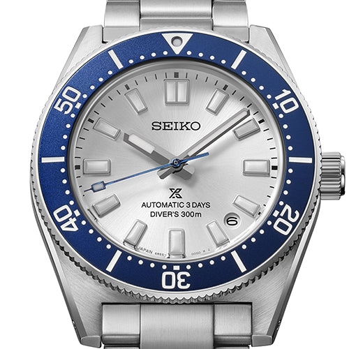 Close up Dial of Seiko Prospex Luxe 1965 Diver Automatic Silver Dial 145th Anniversary Limited Edition 40mm HBC005